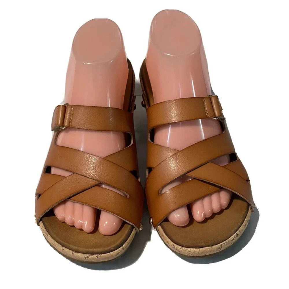 Skechers Luxe Foam Sz 9 M/39 EU Brown Cork Wedge￼ Strappy Sandals Slides C - Picture 2 of 9